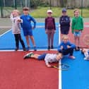 Youngsters checking out Innerleithen Tennis Club's new mini-court (Pic: Adam Luto)