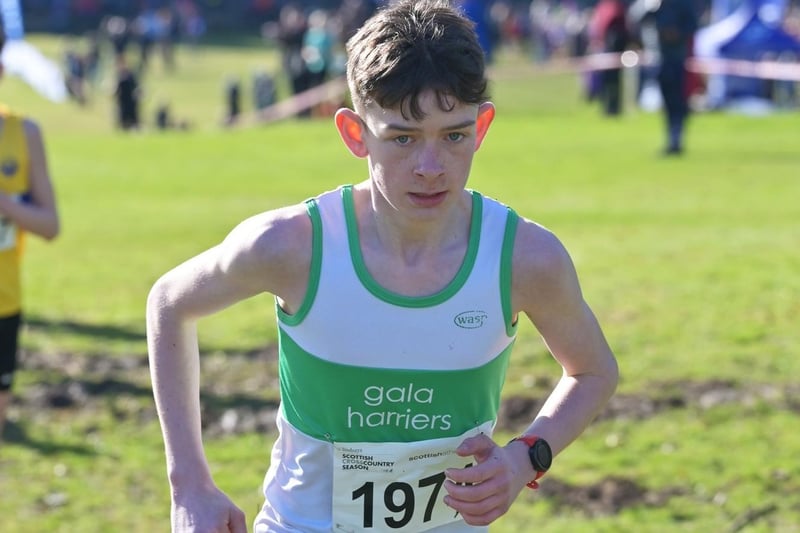 Gala Harrier Archie Dalgliesh was eighth under-15 boy in 15:28 at 2024's Scottish Athletics cross-country championships at Falkirk on Saturday