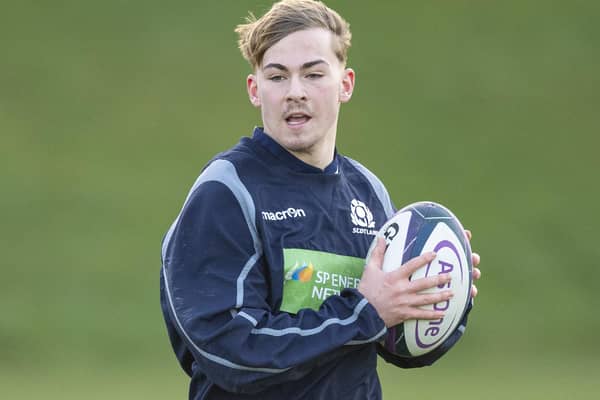 Finn Douglas, scorer of one of Southern Knights' tries against Boroughmuir Bears on Saturday gone, during a Scotland under-20 training session at the Oriam in Edinburgh in February 2022 (Pic: Ross MacDonald/SNS Group/SRU)
