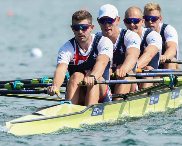 Harry Leask with team-mates George Bourne, Matthew Haywood and Tom Barras at the European championships in Munich in August (Pic: Alexander Hassenstein/Getty Images)