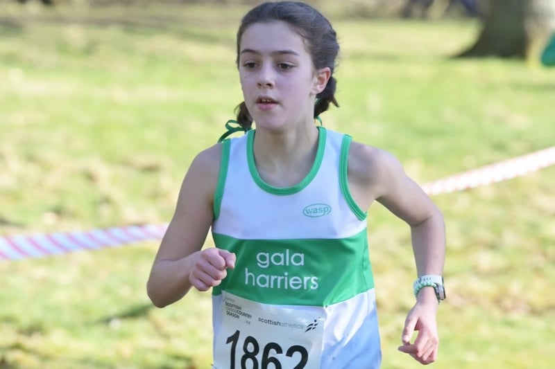 Gala Harrier Holly Craig was 42nd under-13 girl in 14:56 at 2024's Scottish Athletics cross-country championships at Falkirk on Saturday
