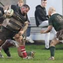 Tighthead prop Terry Logan on the ball for Kelso during their 28-20 defeat at home to Hawick at Poynder Park on Saturday (Photo: Brian Sutherland)