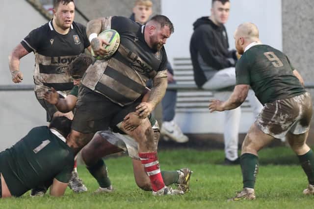 Tighthead prop Terry Logan on the ball for Kelso during their 28-20 defeat at home to Hawick at Poynder Park on Saturday (Photo: Brian Sutherland)