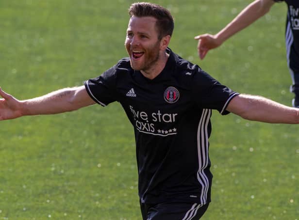 Ross Aitchison celebrating after scoring a 93rd-minute winner for Gala Fairydean Rovers at Cumbernauld Colts last July, one of his happiest monents at the club, he says (Photo: Thomas Brown)