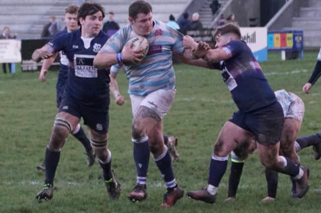 Former Selkirk player Clem Lacour on the charge for Edinburgh Academical against his old side (Photo: John Wright)