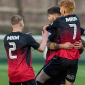 Gala Fairydean Rovers winger Danny Galbraith, far right, and team-mates celebrating Ciaren Chalmers' goal during their 5-4 loss at home to East Kilbride on December 3 (Pic: Thomas Brown)