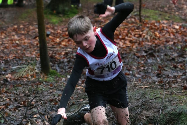 Teviotdale Harriers under-nine Connor Davidson finished 20th in 12:53 in Sunday's Borders Cross-Country Series junior race at Galashiels