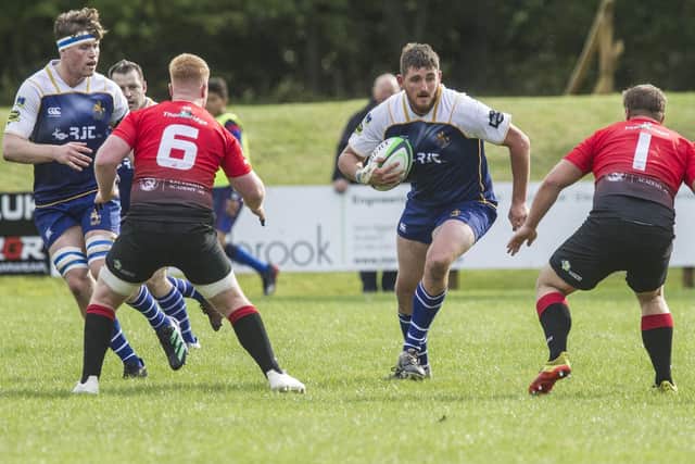Jed-Forest captain Clark Skeldon taking on Glasgow Hawks at Riverside Park at the weekend (Pic: Bill McBurnie)