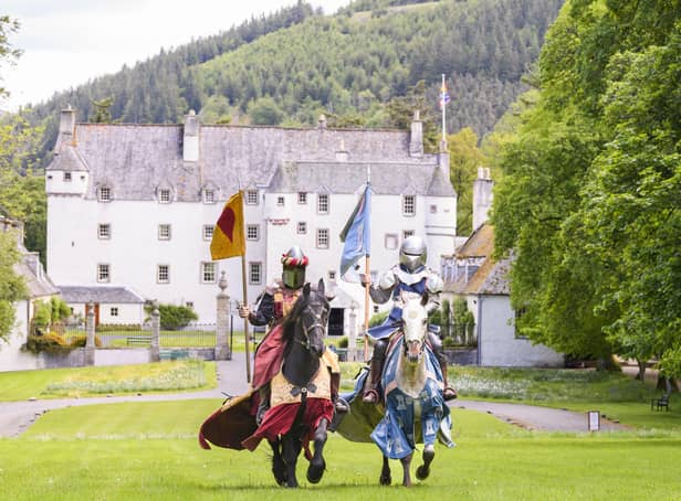 Members of the Knights of the North jousting team on the avenue at Traquair House. Photo: Ian Georgeson.
