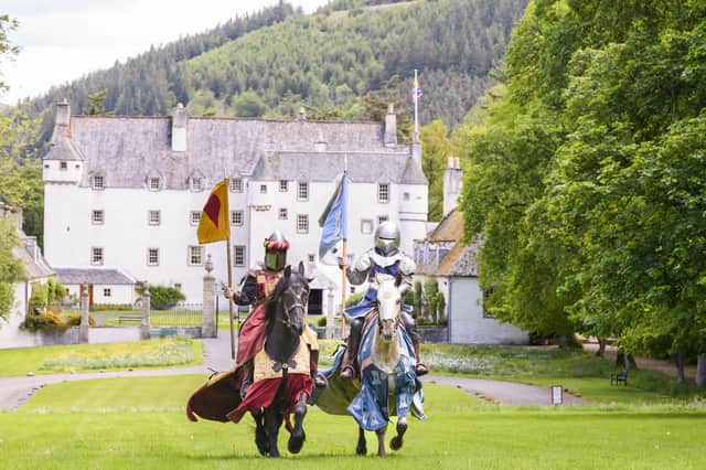 Members of the Knights of the North jousting team on the avenue at Traquair House. Photo: Ian Georgeson.