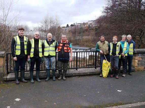 Members of the Gala Waterways Group who tidied the riverbank at the Skinworks Cauld on Saturday.