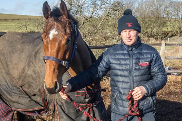 Hawick racehorse trainer Ewan Whillans with Tartan Cookie, one of his winners this month (Photo: Bill McBurnie)