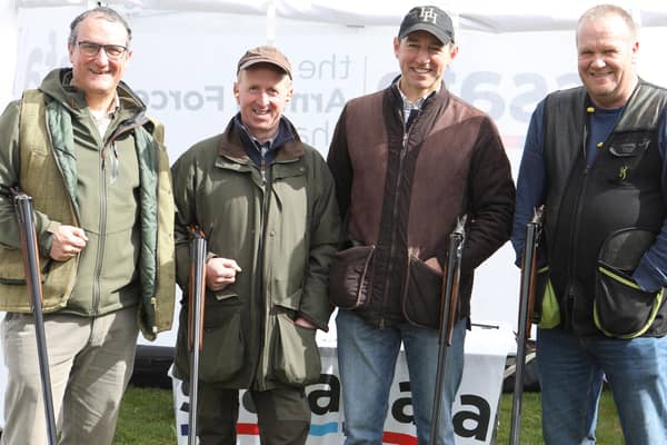 SSAFA Borders secretary Neil Stevens, George Cessford, Ian Borthwick and Rob Parrish at the armed forces charity's third annual clay-pigeon shoot at Bisley at Braidwood, near Selkirk (Photo: SSAFA)