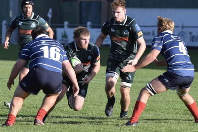 New Zealander Dan Brooker in possession during Hawick's 27-25 win at home to Musselburgh in rugby's Scottish Premiership on Saturday (Photo: Malcolm Grant)