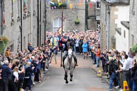 Cornet Christoper Tait leads the ride up the Kirk Wynd. All photos: Grant Kinghorn.