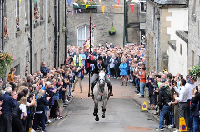 Cornet Christoper Tait leads the ride up the Kirk Wynd. All photos: Grant Kinghorn.