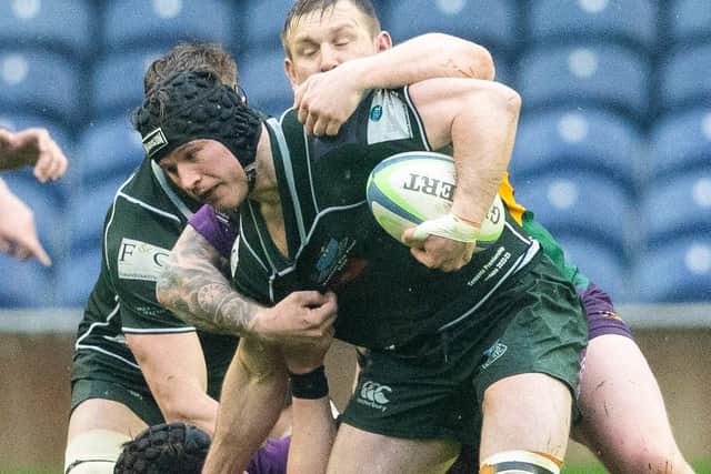 Centre Ethan Reilly playing his last game for Hawick before returning to Australia (Photo by Mark Scates/SNS Group/SRU)