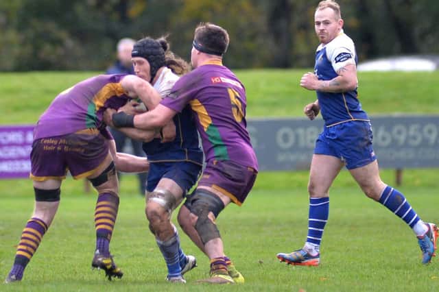 Blake Roff on the attack for Jed-Forest during their 41-31 loss at home at Riverside Park to Marr on Saturday (Photo: Alwyn Johnston)