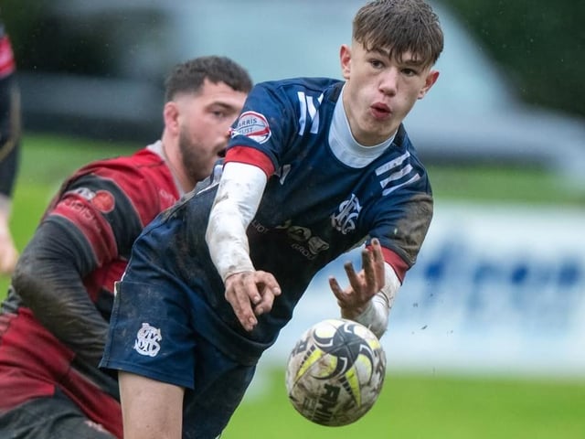 Scrum-half Alfie Lightfoot making a pass for Selkirk during their 29-12 loss at home to Stirling County at Philiphaugh on Saturday (Photo: Bryan Robertson)