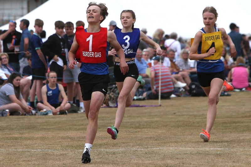 A 200m youth heat being won at Saturday's Selkirk Border Games by TLJT's Rory Smith