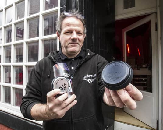 Christopher Cornwell with his Solarcan PUCK Camera in Hawick. Photo: Bill McBurnie