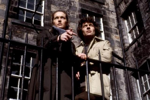 Louise Jameson and James Hazeldine on location in Edinburgh for The Omega Factor