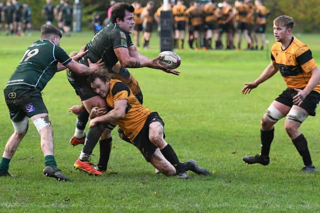 Currie Chieftains halting a Hawick attack (Photo: Ian Gidney)