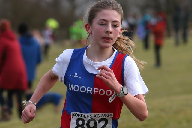 Moorfoot Runners under-13 Isabella Moran finished 23rd in 14:51 at Sunday's Borders Cross-Country Series junior race at Denholm