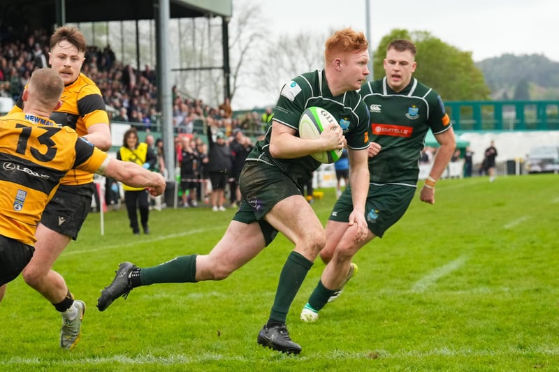 Charlie Welsh on the ball for Hawick against Currie Chieftains at Mansfield Park on Saturday (Photo by Simon Wootton/SNS Group/SRU)