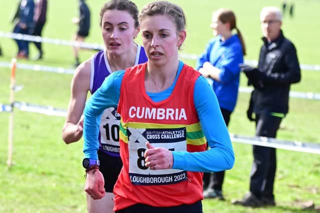 Scottish cross-country champion Scout Adkin, formerly of Peebles but representing Cumbria at the weekend, clocked 32:14 in the 8km senior women’s race at Loughborough in Leicestershire to finish fifth, 37 seconds behind Northern Irish winner Grace Carson (Pic: Neil Renton)