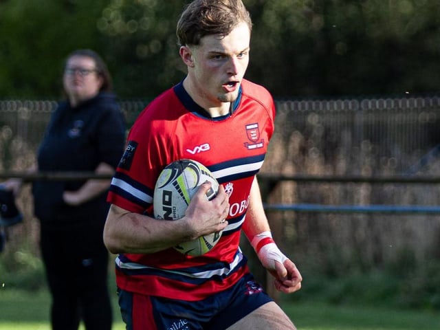Louis Whyte on the ball for Peebles as they lost 29-14 hosting Highland at the Gytes on Saturday (Photo: Stephen Mathison)