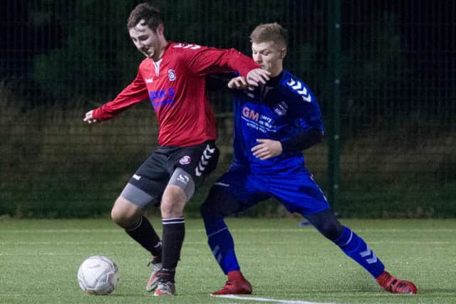 Kelso Thistle's Liam Hill on the ball against Selkirk Victoria (Photo: Bill McBurnie)