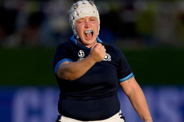 Scotland's Lana Skeldon during Sunday's 18-15 loss to Wales at the New Zealand 2021 Women's Rugby World Cup in Whangarei (Photo by Michael Bradley/AFP via Getty Images)