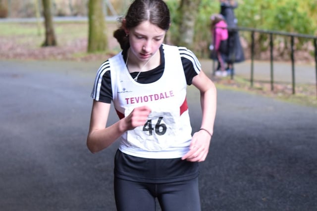 Emily McLeod won the under-13 girls' Douglas Trophy at Teviotdale Harriers' club championships for 2023 on Saturday
