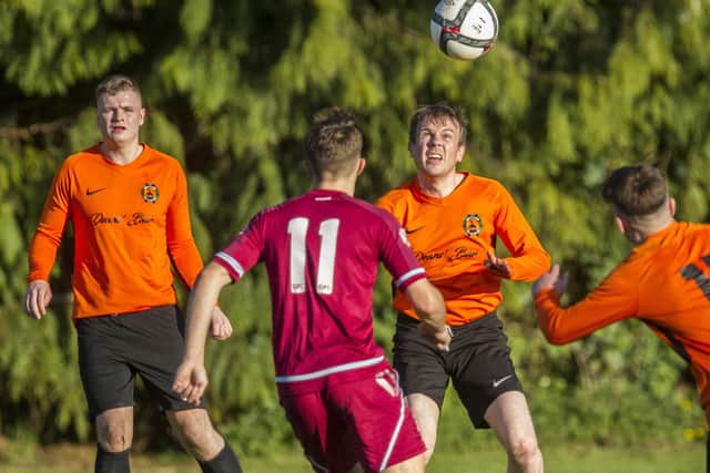 Hawick United's Jodie Easdon in action against Eyemouth United Amateurs in Friday night's Forsyth Cup final in Earlston (Photo: Bill McBurnie)