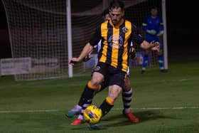 Liam Buchanan, Berwick Rangers' goal-scorer at Gretna 2008 on Saturday, in action at home to Heart of Midlothian B four days prior (Pic: Alan Bell)