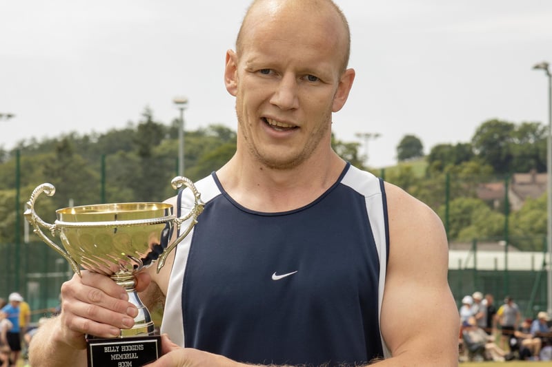 Hawick's Mark Young with his trophy for winning the 800m open at Sunday's Hawick Border Games in a time of 1:52.62, from a 120m mark