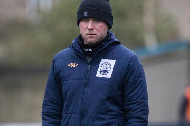 Vale of Leithen manager Grant Sandison watching his side being beaten 9-0 by Berwick Rangers on Saturday (Photo: Bill McBurnie)