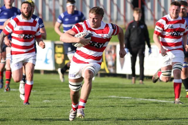 South of Scotland's Jae Linton on the attack against Edinburgh at Netherdale in Galashiels in rugby's first Scottish inter-district championship for 21 years (Photo: Brian Sutherland)