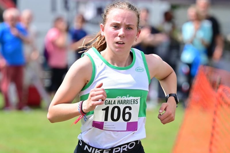Gala Harrier Isla Paterson was the first female finisher, and 15th overall, in 2023's Eildon Three-Hill Race in 46:20