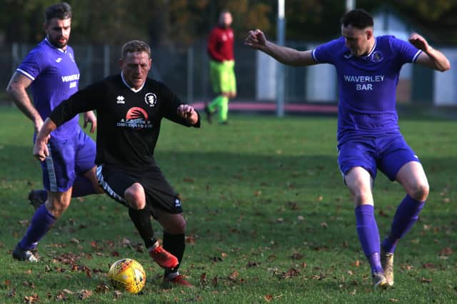 Des Sutherland on the ball for Langlee Amateurs against Hawick Waverley on Saturday (Pic: Steve Cox)