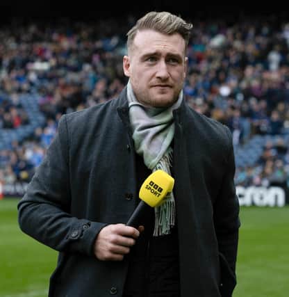 Ex-Scotland rugby captain Stuart Hogg on punditry duty for the BBC for his old side's Six Nations match against Italy at Edinburgh's Murrayfield Stadium in March (Photo by Craig Williamson/SNS Group/SRU)