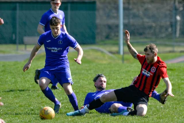 Duns Amateurs beating Hawick Waverley 1-0 in the Beveridge Cup's first round on Saturday (Pic: Alwyn Johnston)