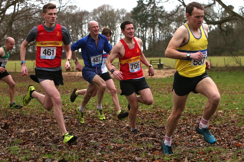 Marc Wilkinson, right, on the run in the Borders XC Series at Paxton on Sunday (Pic: Steve Cox)
