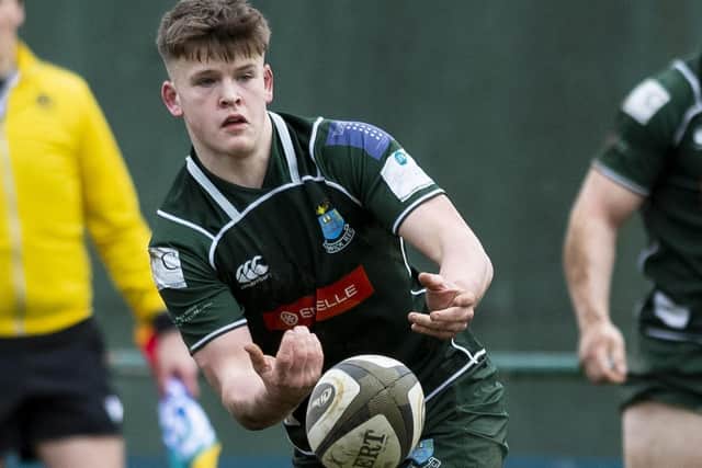 Hector Patterson on the ball for Hawick during their Tennent's Premiership play-off final win against Currie Chieftains in March (Pic: Mark Scates/SNS Group/SRU)