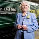 Madge Elliot MBE pictured at the carriage named after her.