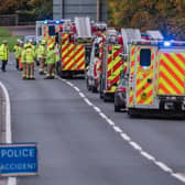 Emergency vehicles attend following a collision on the A68 this afternoon. Photo: Phil Wilkinson.