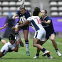 Chloe Rollie on the ball for Scotland during their WXV 2 match versus the USA at Cape Town's Athlone Stadium in South Africa today (Photo by Ashley Vlotman/Gallo Images/Getty Images)