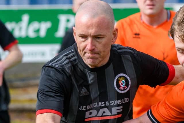 Nicky Gordon, pictured in previous action, scored three goals for Duns Amateurs during their 6-0 win hosting Leithen Rovers at New Hawthorn Park on Saturday (Photo: Alan Raeburn)