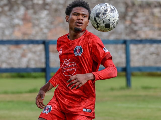 Ayoola Olusoji on the ball for Hawick Royal Albert during their 3-2 win away to Vale of Leithen on Saturday (Photo: Hilary Isaac)